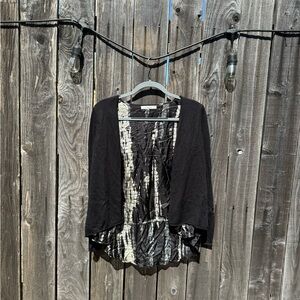 SubtleLuxury Black and Cream Silk Inset Cardigan Long Sleeve Sweater size XS/S